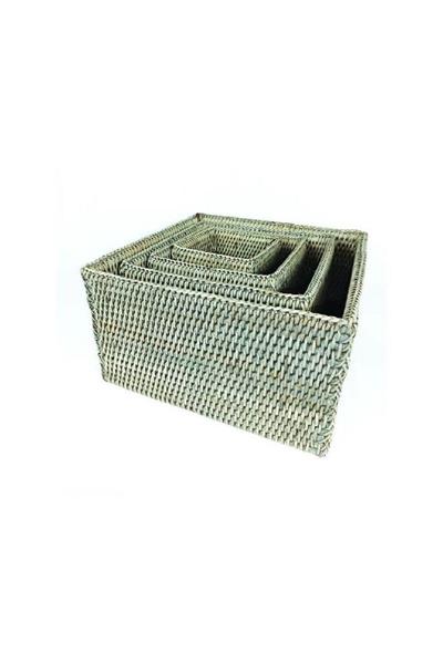 4Lü Kare Hasır Sepetler Gri 26x21x16x11 cm