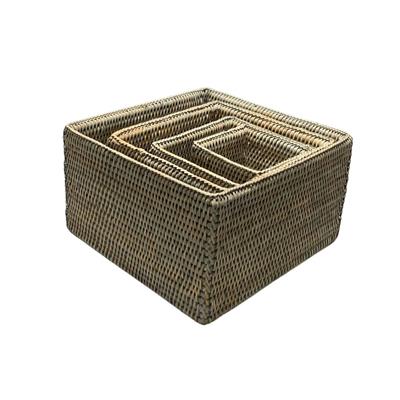 4Lü Kare Hasır Sepetler Gri 26x21x16x11 cm