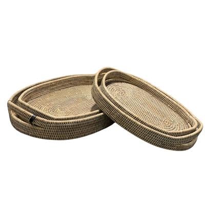 4Lü Oval Hasır Tepsiler Gri