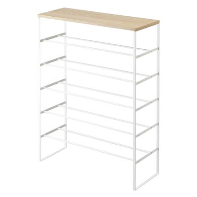 6 Katlı Ahşap Üstlü Çelik Ayakkabılık Beyaz 87 cm