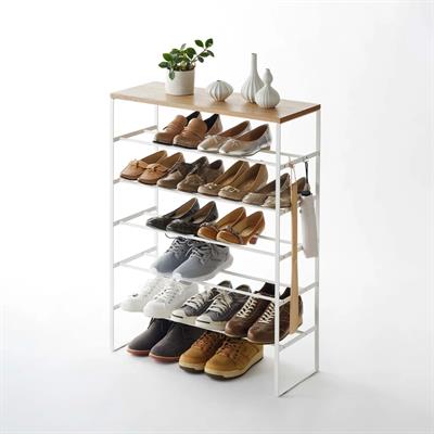 6 Katlı Ahşap Üstlü Çelik Ayakkabılık Beyaz 87 cm