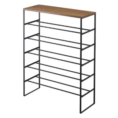 6 Katlı Ahşap Üstlü Çelik Ayakkabılık Siyah 87 cm