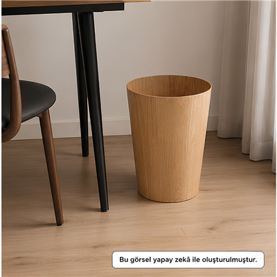 Ahşap Yuvarlak Banyo ve Çalışma Odası Çöp Kovası 28 x 15 x 30 cm