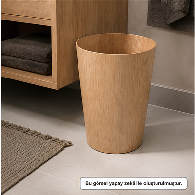 Ahşap Yuvarlak Banyo ve Çalışma Odası Çöp Kovası 28 x 15 x 30 cm