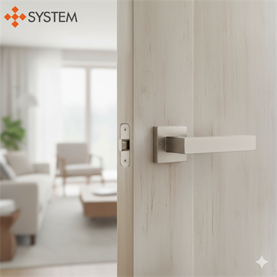 Akalı Otel Tipi Kendinden Kilitli Kapı Kolu Nikel Saten Mat Renk