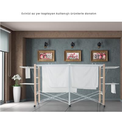 Allungo Katlanır Ahşap Çamaşır Kurutmalık Ceviz/Beyaz Renk