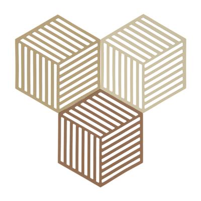 Altıgen Tencere Altlığı 3Lü Haki/Sıcak Kum/Badem 16x14x0.9 cm