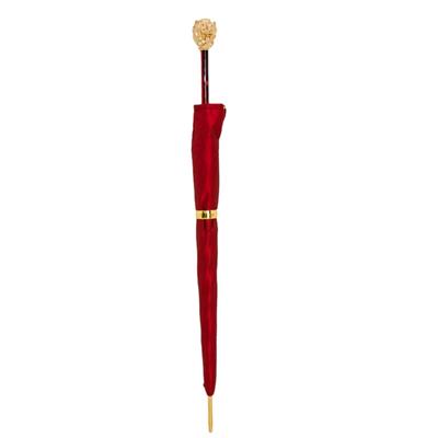 Altın Aslan Figürlü Kırmızı Unisex Otomatik Şemsiye 95 cm