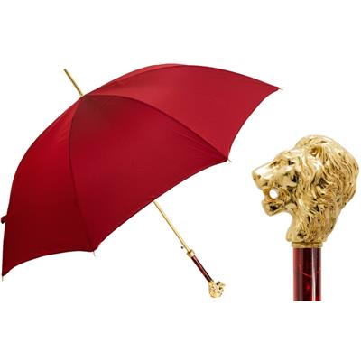 Altın Aslan Figürlü Kırmızı Unisex Otomatik Şemsiye 95 cm