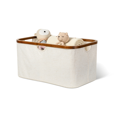 Bambu Dikdörtgen Çamaşır Sepeti Keten 55x34x27 cm
