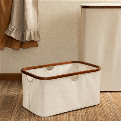 Bambu Dikdörtgen Çamaşır Sepeti Keten 55x34x27 cm