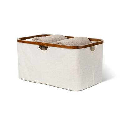Bambu Dikdörtgen Çamaşır Sepeti Keten 55x34x27 cm