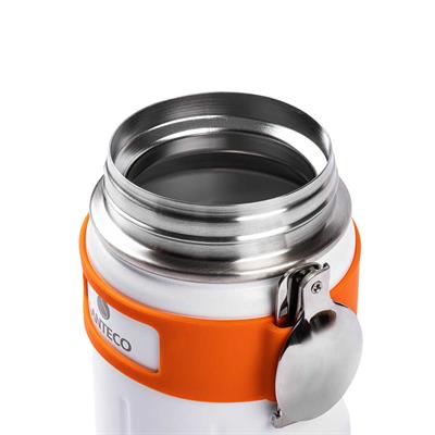 Beyaz Çift Katmanlı Paslanmaz Çelik Kaşıklı Yemek Termosu 500 ml