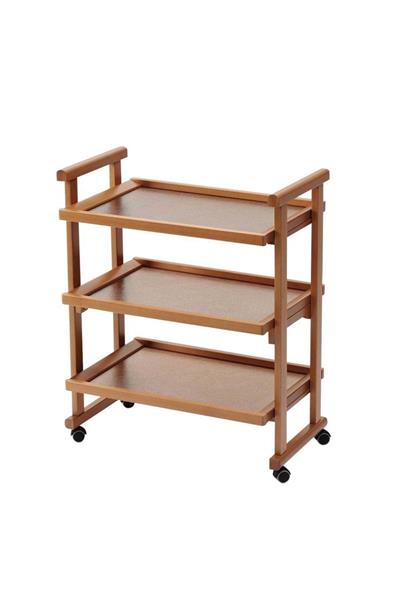 Beyaz Kaplama Ahşap 3 Raflı Servis Arabası