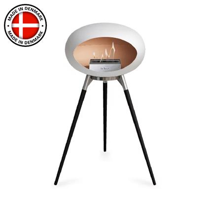 Beyaz Kubbe Şömine & Öğütülmüş Ahşap Cilalı Çelik Brülör (Büyük Ayak) / White Ground Wood High Polished Steel-Soaptreated Oak-Steel Burner