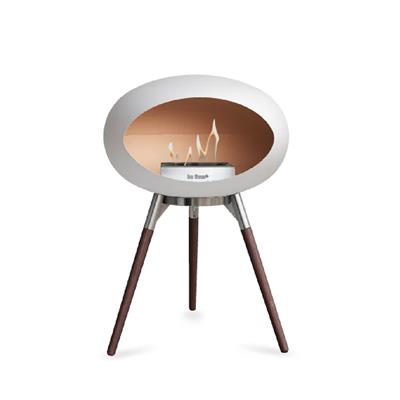 Beyaz Kubbe Şömine & Öğütülmüş Ahşap Cilalı Çelik Brülör (Küçük Ayak) / White Ground Wood Low Polished Steel-Soaptreated Oak -Steel Burner