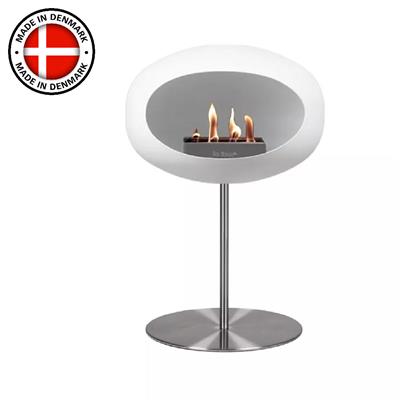 Beyaz Kubbe Şömine & Parlak Çelik 25 Mm Çelik Brülor / White Ground Steel Low Polished Steel-25Mm-Steel Burner-Polished Steel