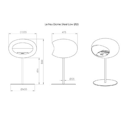 Beyaz Kubbe Şömine & Parlak Çelik 25 Mm Çelik Brülor / White Ground Steel Low Polished Steel-25Mm-Steel Burner-Polished Steel