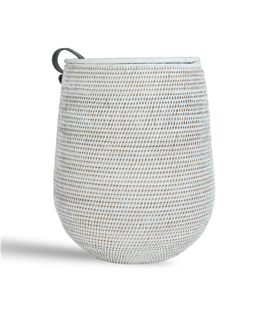 Biarritz Hasır Çamaşır Sepeti (Pamuklu Çanta) Beyaz Çap 34/20x50 cm