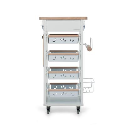 Bistrot Yeni Ahşap Mutfak Arabası  Beyaz/Doğal Renk