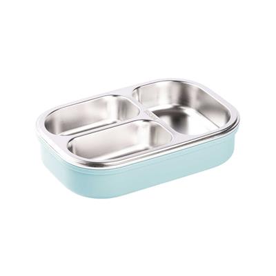 Bölmeli Çatal Kaşıklı Paslanma Çelik Dikdörtgen Yemek Taşıma Kabı 750 ml Mavi