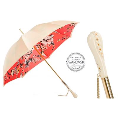 Swarovski®Kristal Saplı Vintage Çiçek Desenli Çift Kumaş Şemsiye 93 cm