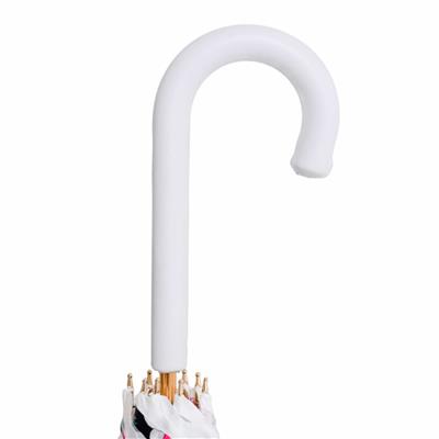 Beyaz Çiçekli Deri Saplı Şemsiye 93 cm