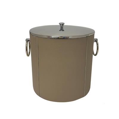 Çift Cidarlı Deri Kaplı Çelik Buz Kovası – Taupe