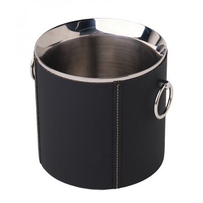 Çift Cidarlı Deri Kaplı Çelik Buz Kovası – Siyah