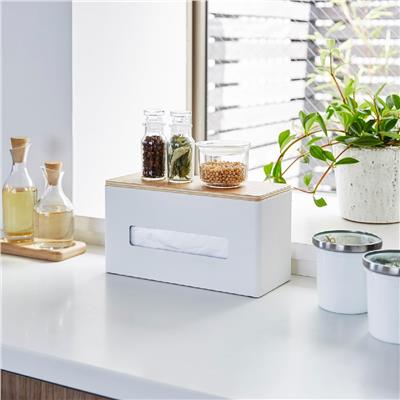 Çift Taraflı Mendil Kutusu Beyaz/Ahşap