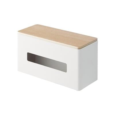 Çift Taraflı Mendil Kutusu Beyaz/Ahşap