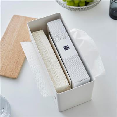 Çift Taraflı Mendil Kutusu Beyaz/Ahşap