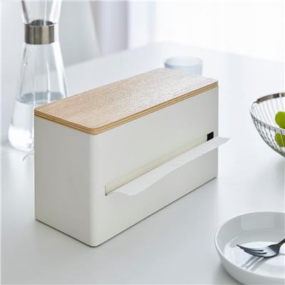 Çift Taraflı Mendil Kutusu Beyaz/Ahşap