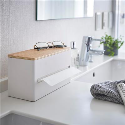 Çift Taraflı Mendil Kutusu Beyaz/Ahşap