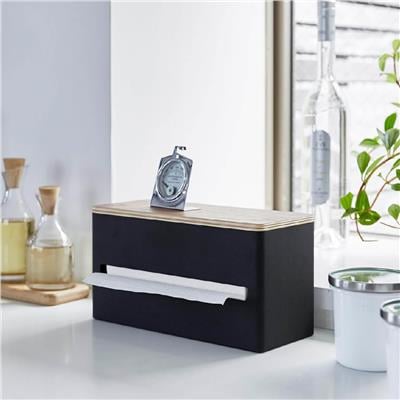 Çift Taraflı Mendil Kutusu Siyah/Ahşap