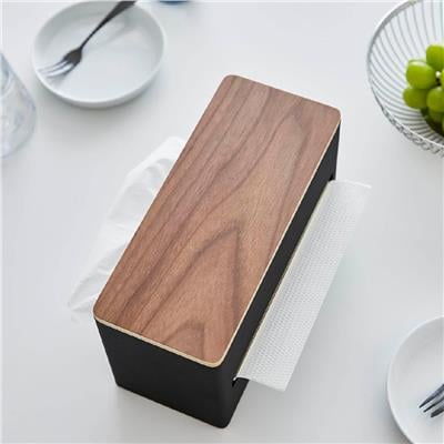 Çift Taraflı Mendil Kutusu Siyah/Ahşap