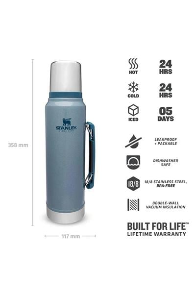 Stanley Klasik Vakumlu Paslanmaz Çelik Termos 1 LT - Açık Mavi