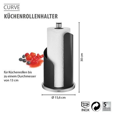 Curve Mutfak Rulo Tutucusu Çap:13 cm Paslanmaz Çelik/Plastik Siyah