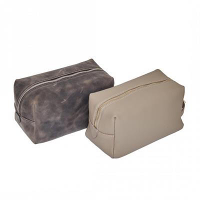 Deri Makyaj Çantası Taupe 16X22X11
