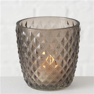 Desenli Cam Tealıght Tutucu 7 Cm