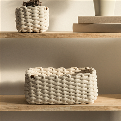 Dikdörtgen Sepet M Orta Boy Kırık Beyaz 35x25x14 cm