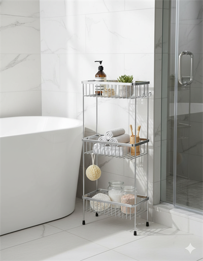 Diktörtgen 3Lü Ayaklı Duş Rafı Krom Renk 27.3 cm