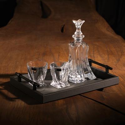 Dimante Deri Kaplı Tepsi – Siyah (28 × 40 cm)