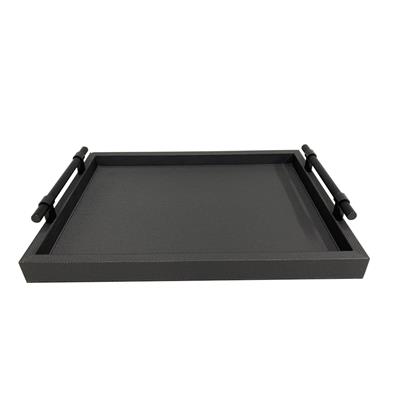 Dimante Deri Kaplı Tepsi – Siyah (28 × 40 cm)