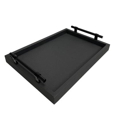 Dimante Deri Kaplı Tepsi – Siyah (28 × 40 cm)