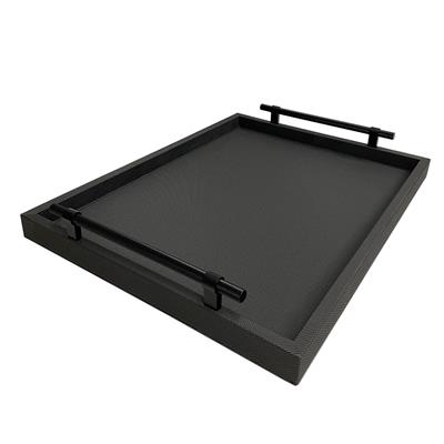 Dimante Deri Kaplı Tepsi – Siyah (38 × 50 cm)