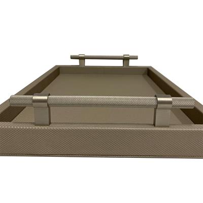Dimante Deri Kaplı Tepsi – Taupe (38 × 50 cm)