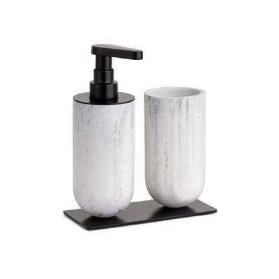Reçine Tezgah Üstü Diş Fırçalığı|Sıvı Sabunluk Mermer Deseni|Siyah 206x89x170 mm