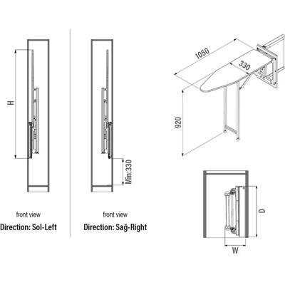 Dolap Içi Ütü Masası Gri Renk