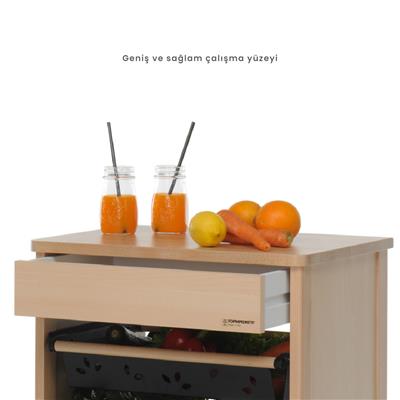 Domestik Yeni Ahşap Mutfak Arabası  Doğal Renk